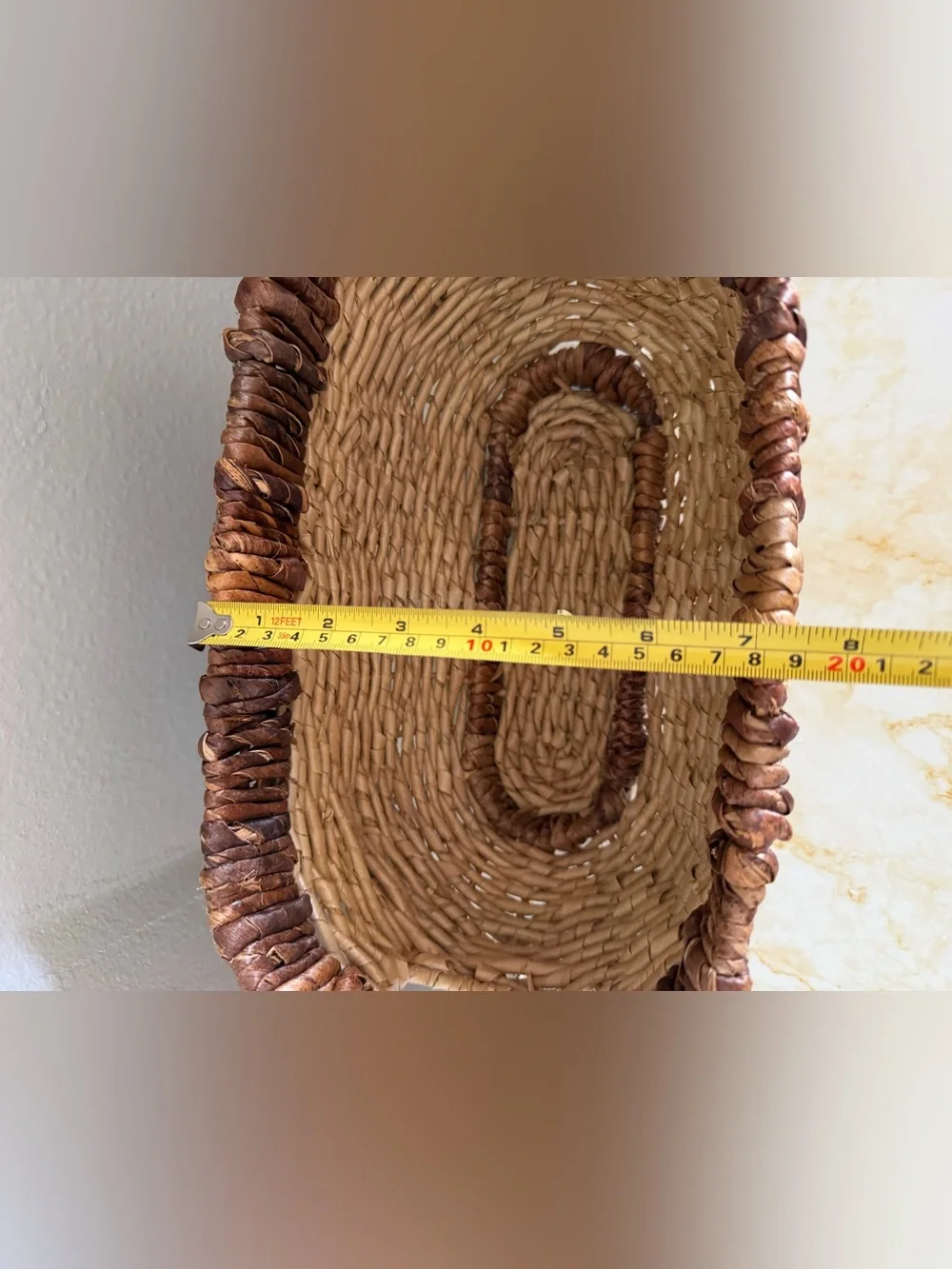Boho Two-Tone Woven Seagrass Storage & Decorative Basket - New